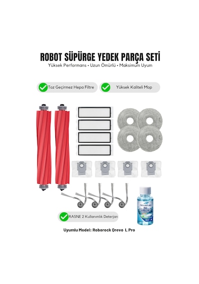 Roborock Qrevo L Pro İle Uyumlu 2 Ana Fırça 4 Yan Fırça 4 Filtre 4 Mop 1 Deterjan 4 Toz Torbası 8.0