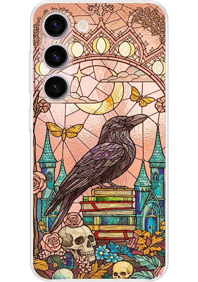 Printify Samsung Galaxy S23 İle Uyumlu Vitray Bilge Kuzgun Tasarımlı Şeffaf Silikon Kılıf Şeffaf