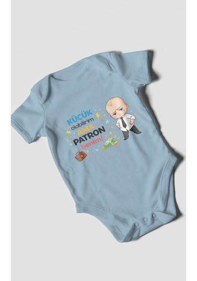 Morivokids Küçük Olabilirim Ama Patron Benim Kısa Kollu Bebek Body Bebe Mavisi