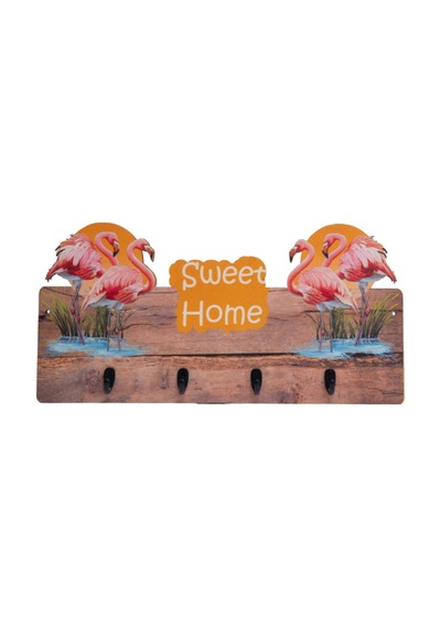 Deepcraft Çocuk Odası Duvar Askılığı 4 Askılı Montessori Doğal Ahşap Uv Baskılı Sweethome Kahve