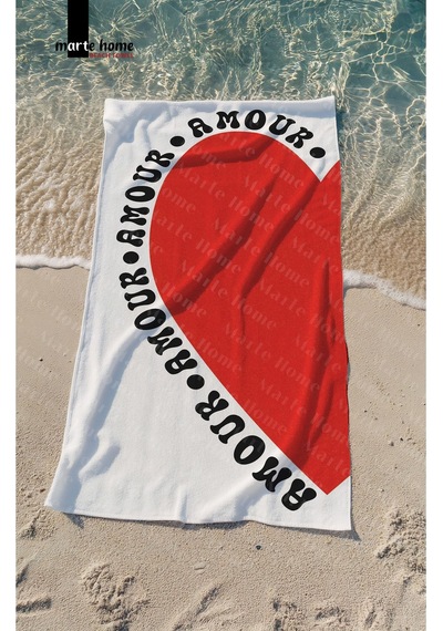 Marte Home Amour Baskılı Plaj Havlusu Kırmızı