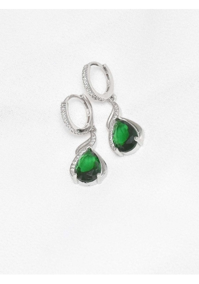 Brezza Lusso Jewelry 925 Ayar Pırlanta Model Zümrüt Yeşili Zirkon Taşlı Gümüş Küpe