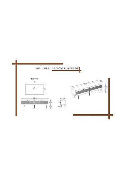 Melura Tv Ünitesi - Tv Sehpası 160 Cm %100 Mdf Lake Ahşap Ayaklı Gri