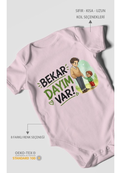 Morivokids Bekar Dayım Var Kısa Kollu Bebek Body %100 Pamuk Bebe Pembe