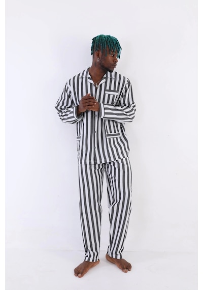 Kocabey 4007 Uzun Kol Çizgili Gaffur Erkek Pijama Takım Mavi