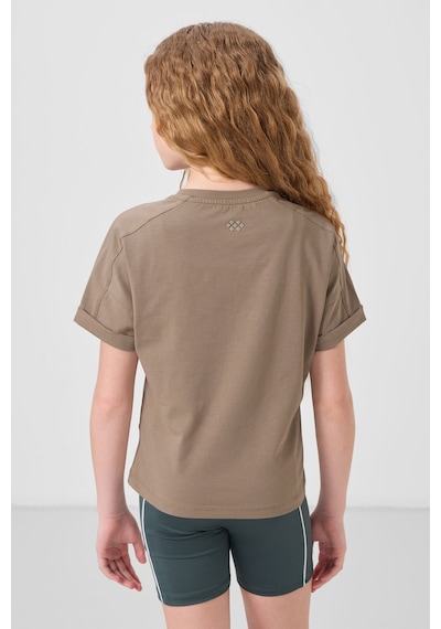 Koyu Bej Pamuklu O Yaka Oversize Fit Basic Kız Çocuk T-shirt - 75182 Koyu Bej