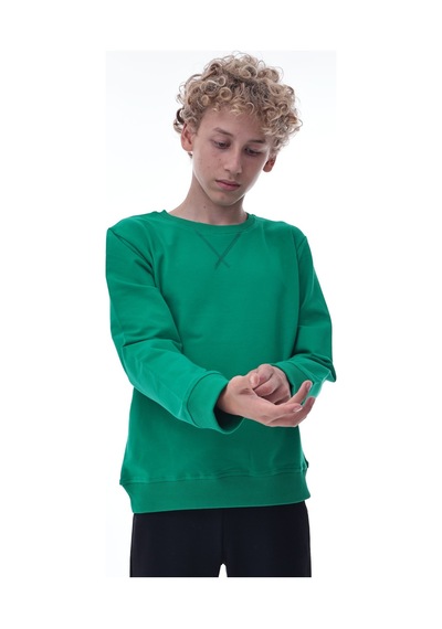 Yeşil Erkek Çocuk Sweatshirt Rahat Kalıp Pamuklu İki İplik Kumaş Yeşil