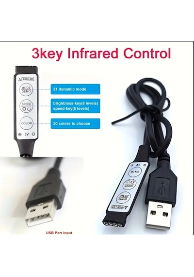 Mighty 5 Metre Usb Kumandalı Rgb Telefon Kontrollü Mutfak Dolabı Tv Arkası Animasyonlu Şerit Led Parti