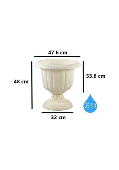 Omnipazar So-n002 Nergiz Dekoratif Dış Mekan Saksı 25,3 Lt Kirli Beyaz 3 Adet