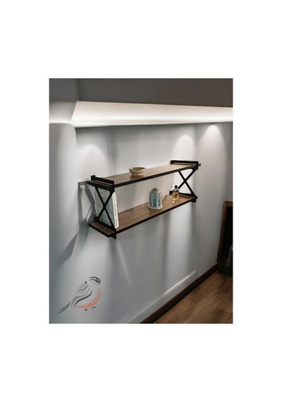 2'li Dekoratif Duvar Rafı Modern Tasarım, Kolay Montaj, 90x20 Cm - Ceviz Desenli Ceviz - 650505445 Ceviz