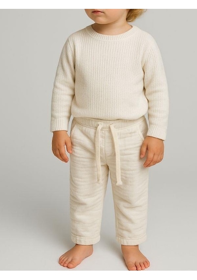 Nanica Kids Erkek Çocuk Dokuma Beli Lastikli Pantolon-16003 Beyaz