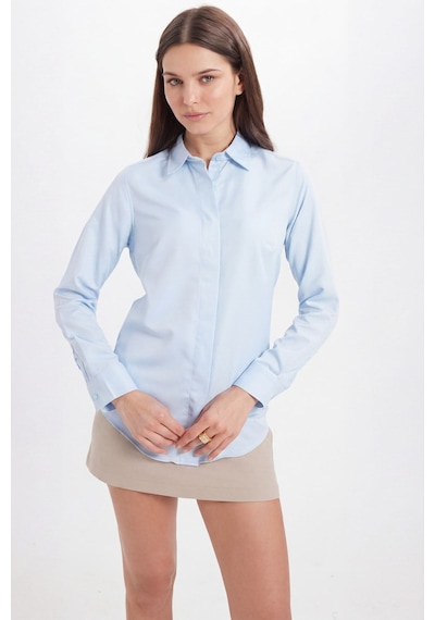 Tudors Kadın Slim Fit Dar Kesim Vucüda Oturan Uzun Kollu Gizli Düğme Detaylı Mavi Basic Gömlek-41569