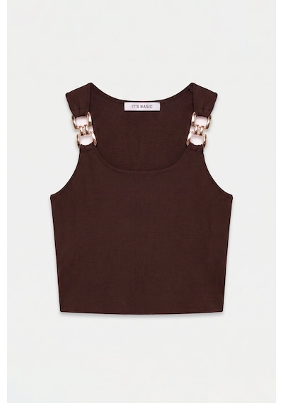 Kadın Kahve S6-81 Aksesuar Detaylı Crop Bluz