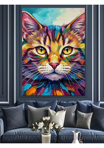 Ahşap Tablo Göz Kamaştırıcı Soyut Kedi Yüzü