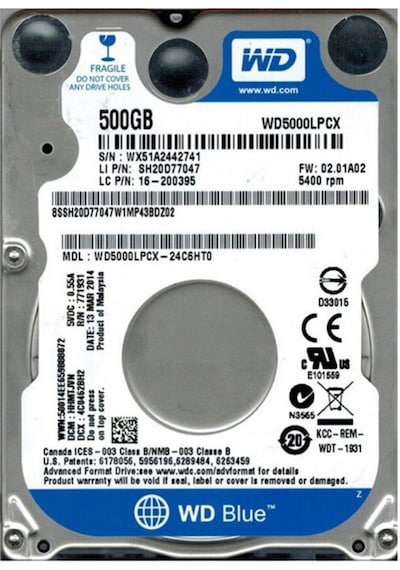 Hdd Nb 500Gb Wd 5400Rpm 16Mb Sata3 2.5 Blue Wd5000Lpcx