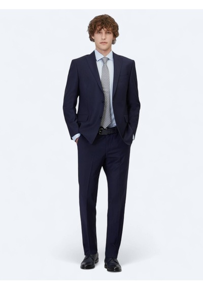 Saks Düz Regular Fit Yün Karışımlı Takım Elbise Saks