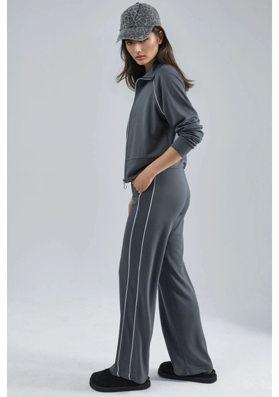 Hiccup Modal Dokulu Fermuarlı Sweatshirt & Pantolon İkili Takım Berşan Collection Gri