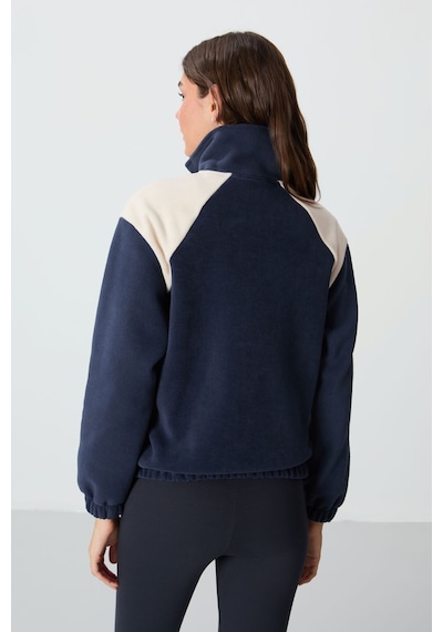 Tommy Life Lacivert Kalın Yumuşak Dokulu Dik Yaka Oversize Nakışlı Polar Kadın Sweatshirt - 97293 Lacivert