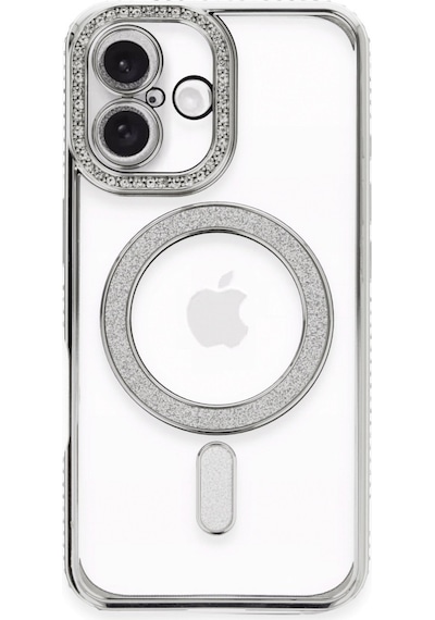 Apple iPhone Uyumlu 16 Plus Kılıf Joke Simli Magneticsafe Kılıf - Gümüş Bzsxx00 1