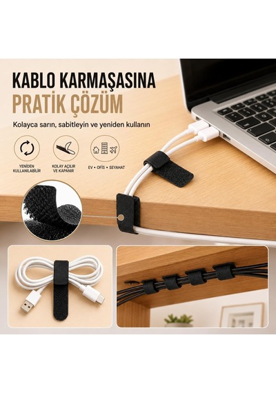 10'lu Cırt Cırtlı Kablo Bağı, Yeniden Kullanılabilir Kablo Düzenleyici Bant, Çok Amaçlı Kablo Toparlayıcı Ve Genel