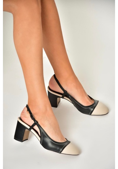 Fox Shoes U820025309 Siyah/ten Kalın Topuklu Kadın Ayakkabı Siyah - Krem