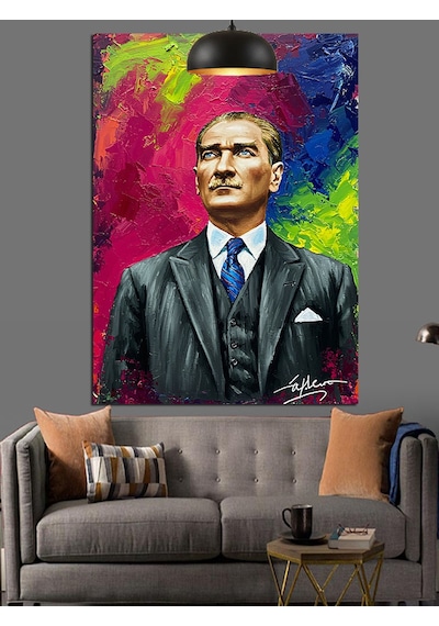 Modern Mustafa Kemal Atatürk Portresi Dekoratif Kanvas - Mdf Ahşap Tablo
