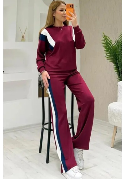 Fiolin Soft Touch Modal Kumaş Garni Detaylı Eşofman Takımı Bordo