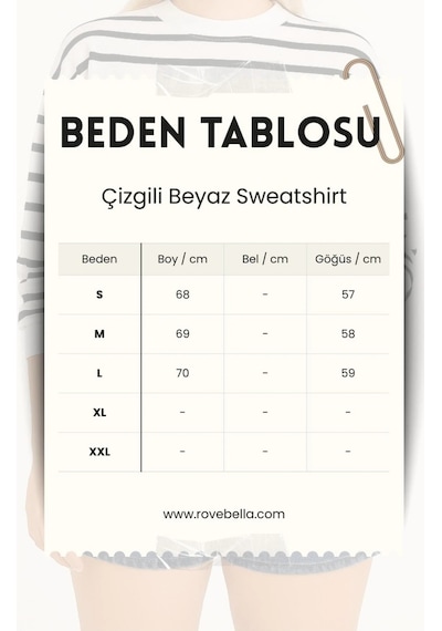Rovebella Breton Blanc Çizgili İnce Penye Sweatshirt Beyaz