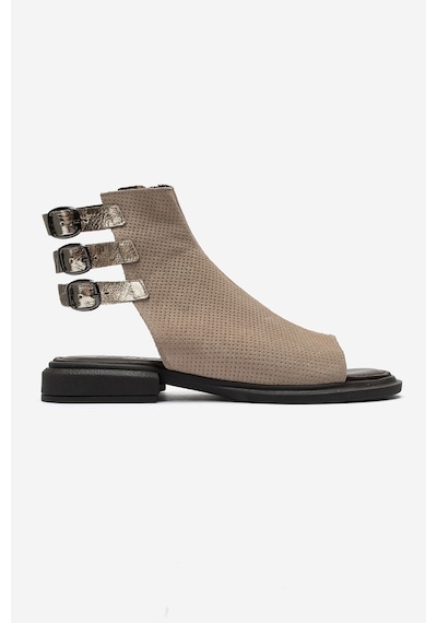 Luvishoes Carına Bej Süet Hakiki Deri Yandan Fermuarlı Kadın Sandalet
