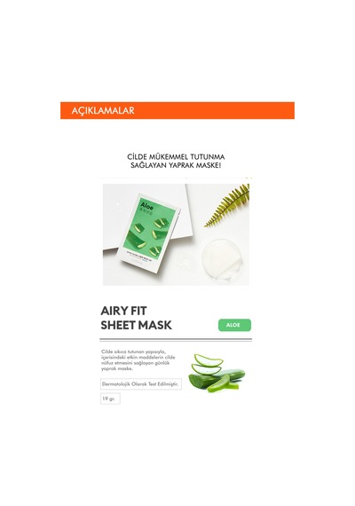 Missha Kuru Ciltler İçin Aloevera İçeren Nemlendirici Yaprak Maske 1 Adet Airy Fit Sheet Mask