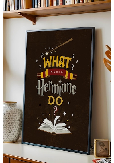Harry Potter Hermione Motivasyon Çerçeveli Tablo - Lüks Modern Kütüphane Duvar Dekoru Kahve Siyah