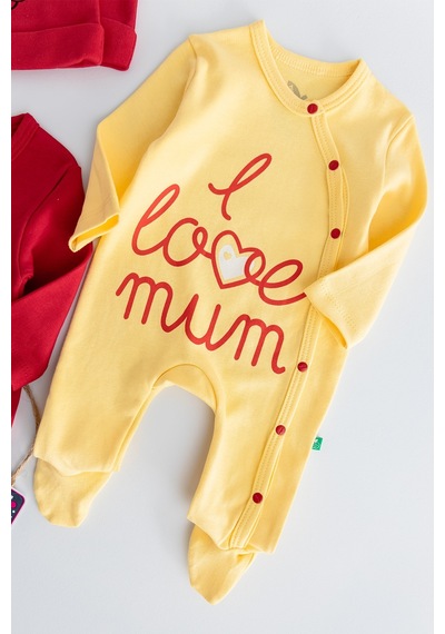 Babymod I Love Mum Taraftar Sarı Kırmızı İkili Bebek Tulum Takım 001