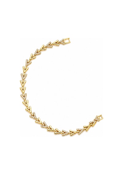 Balenbi Jewelry 14k Gold Renk Zirkon Taşlı Yaprak Desenli Kararmaz Çelik Kadın Bileklik 1187 Altın