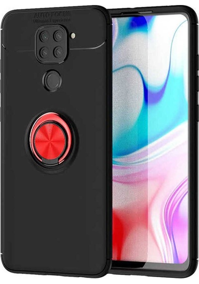 Xiaomi Redmi Note 9 Kılıf Zore Ravel Silikon Kapak Siyah-Kırmızı
