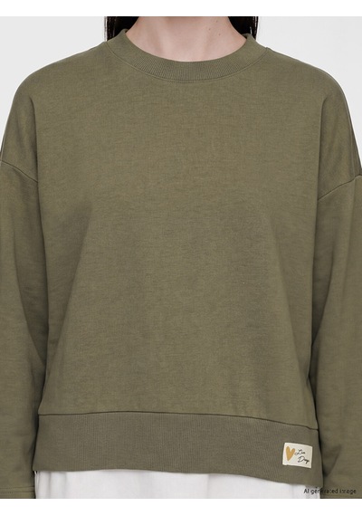 Lcw Comfort Haki Bisiklet Yaka Oversize Kadın Sweatshirt