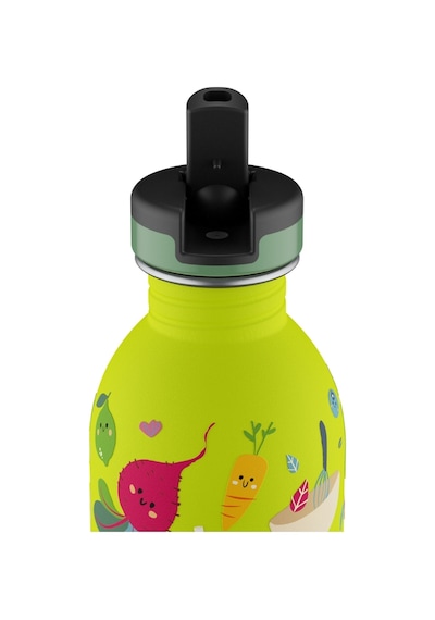 Kids Bottle Veggie Friends Pipetli Paslanmaz Çelik Çocuk Su Matarası 250 Ml Sarı