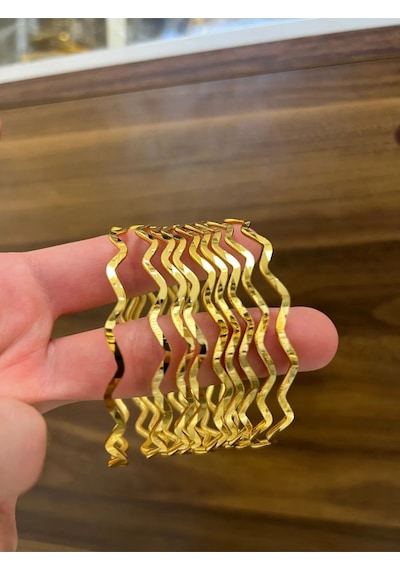Altın Renk 6 Adet 22 Ayar Kaplama Zikzak Ajda Bilezik Bileklik 22 Cm. - 3288-6 Çok Renkli