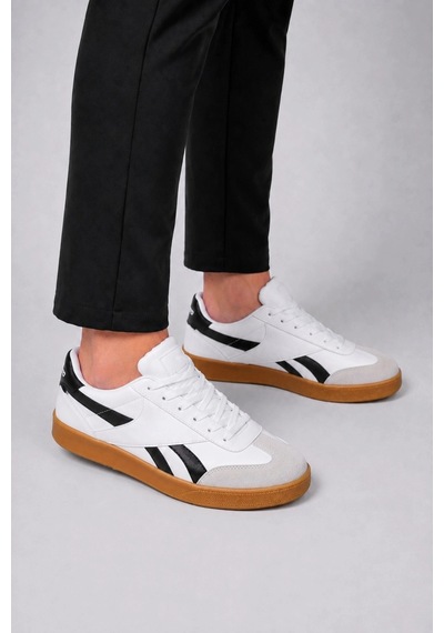Ht Hotin Jetta Erkek Casual Sneaker Kauçuk Taban - Beyaz-siyah-taba