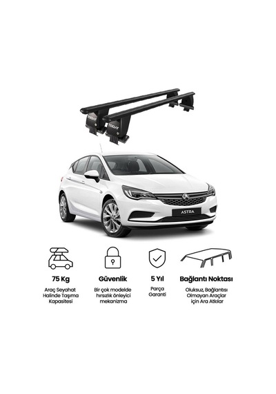 Royal Opel Astra 2016-2021 Uyumlu Siyah Kilitli Ara Atkı Port Bagaj Tavan Barı
