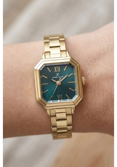 Daniel Klein Dk.1.10870.3 Petrol Mavi Zarif Kare Model Çelik Kordonlu Vintage Kadın Kol Saati Altın