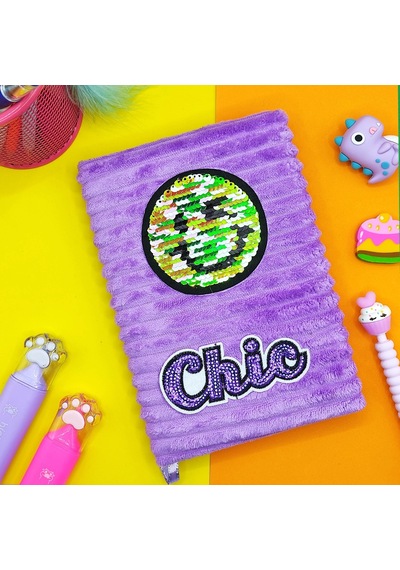 Peluş Pullu Not Defteri 20x13 Cm , 60 Yaprak, Gülenyüz - Mor