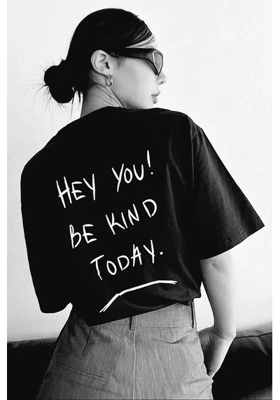 Kadın Baskılı T-shirt Kısa Kol Bisiklet Yaka Ovarsize Rahat Kalıp Tişört T-shirt - Siyah Siyah