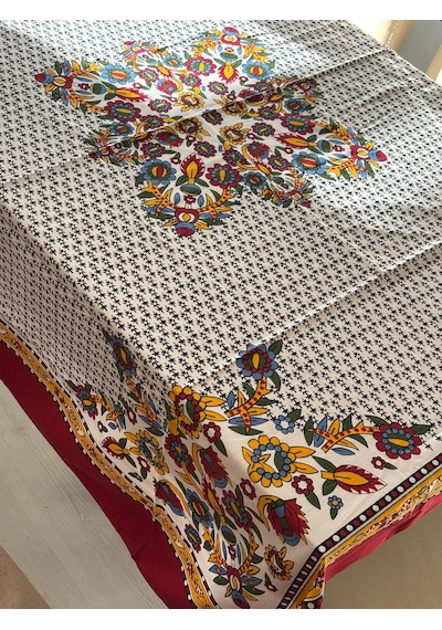 Kolay Temizlenebilir Renkli Cıvıl Cıvıl Desenli Masa Örtüsü 170x170 Cm Beyaz - Siyah