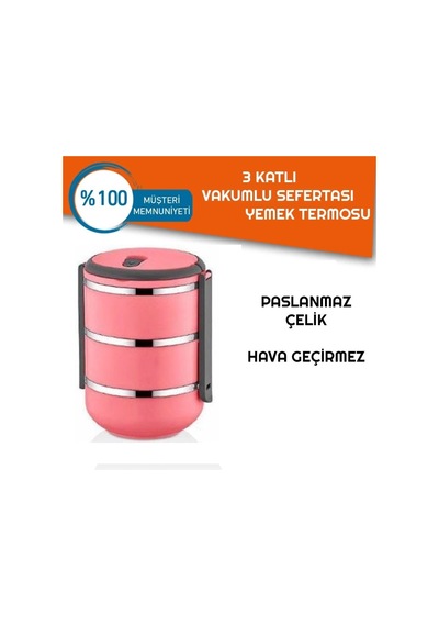Sefer Tası Yemek Termosu Saklama Kabı Termosu 3lü - Pembe Çok Renkli