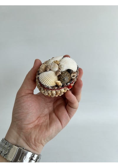 Deniz Kabuğu Kaplamalı Kutu 8x6x4cm - Mücevher Takı Kutusu