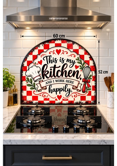Gökçeoğlu Cam Ocak Arkası Koruyucu Cam Koruyucu Tezgah Ankastre Arkası Oval Şekilli Kitchen Temalı 52 X 60 Çok Renkli