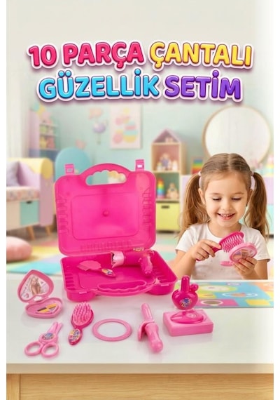 10 Parça Çantalı Güzellik Seti - Minik Stilistler İçin Eğlenceli Ve Eğitici Makyaj Seti