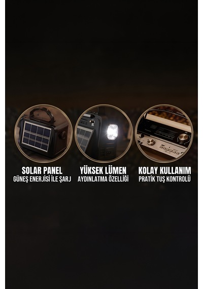 Retro Nostaljik Müzik Kutusu Solar Güneş Panelli Şarjlı Bluetooth Radyo Led Fener Aux Ve Usb/sd Mp3 Çalar Yg-1183us-bt