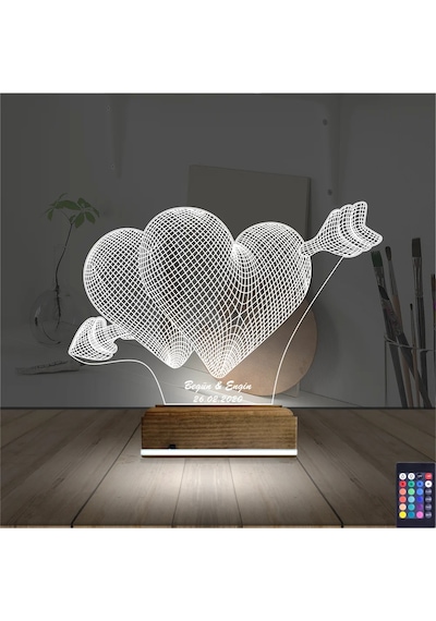 Luvivia Kalp Sevgiliye Hediye Kişiye Özel 3d Lamba - Masa Gece Lambası V10 Şeffaf