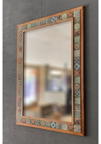 Oscar Stone Decor Ahşap Çerçeveli Mozaik Taş Mermer Ayna 63x93 Cm Morocco-etnik Desenli Diğer